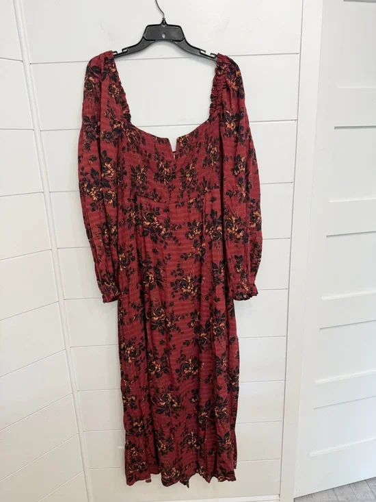 Free People Jaymes Maxi Dress Burgundy Floral Smocked Long Sleeve 36437 - Picture 5 of 11